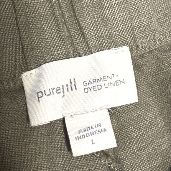 J. Jill Pure Jill L yarn-dyed linen pants olive color stretch waist w pockets - Picture 5 of 9